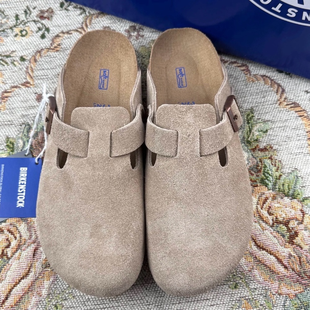 Birkenstock Taupe Suede Clogs